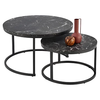 Set med Soffbord <strong>Javron</strong>  Ø59 & Ø79 cm Vit Marmor, Svart