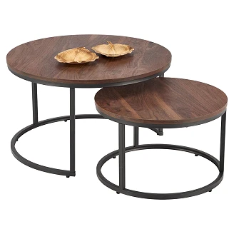 Set med Soffbord <strong>Javron</strong>  Ø59 & Ø79 cm Valnöt, Svart