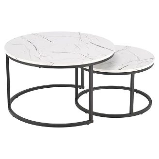 Set med Soffbord Javron Ø59 & Ø79 cm Vit Marmor, Svart