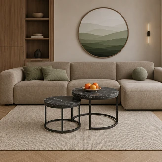 Set med Soffbord <strong>Borvix</strong>  Svart Marmor, Svart Ø 43 & Ø 53 cm