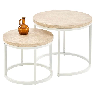 Set med Soffbord <strong>Borvix</strong>  Travertin, Vit Ø 43 & Ø 53 cm