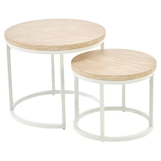 Set med Soffbord <strong>Borvix</strong>  Ø43 & Ø53 cm Travertin, Vit