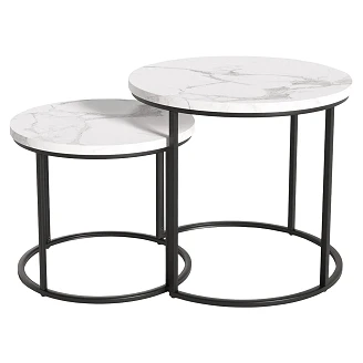 Set med Soffbord <strong>Borvix</strong>  Ø43 & Ø53 cm Vit Marmor, Svart