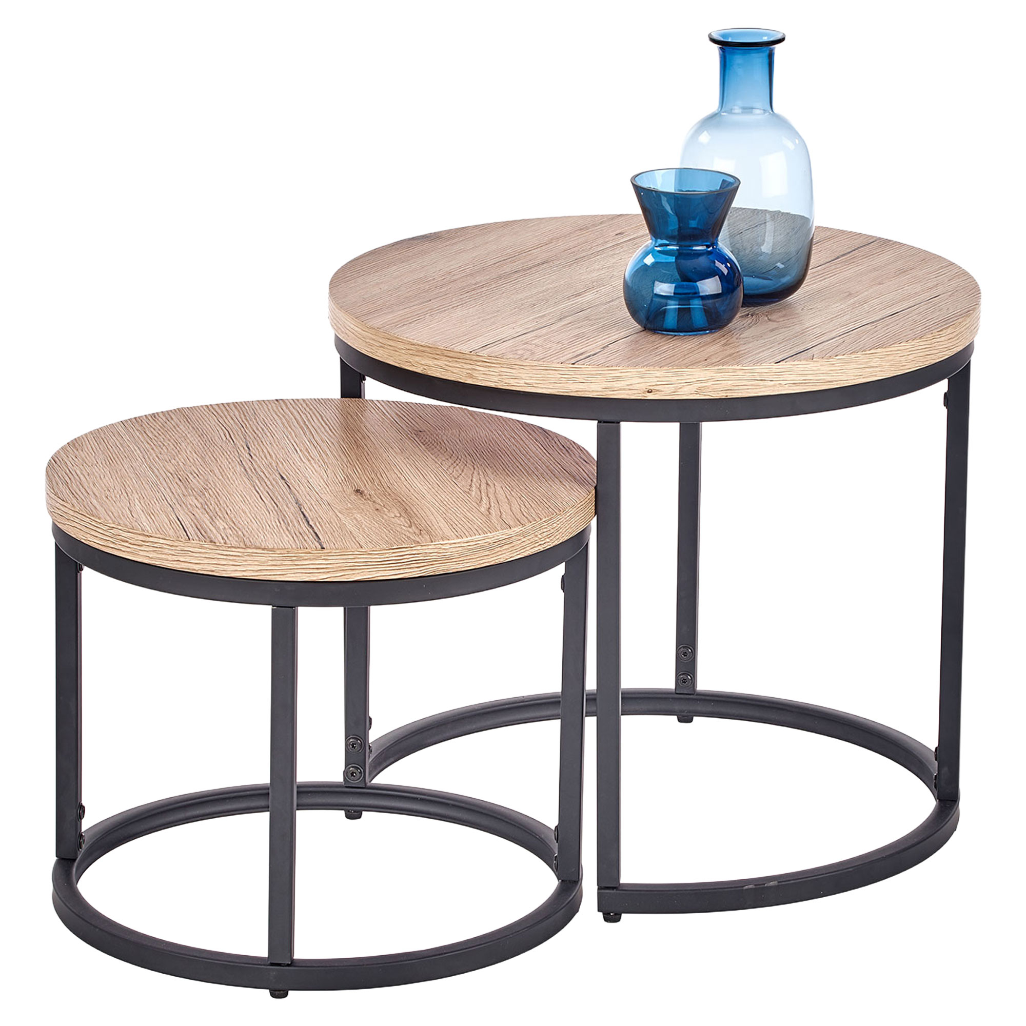 Set med Soffbord Borvix San Remo Ek, Svart Ø 43 & Ø 53 cm