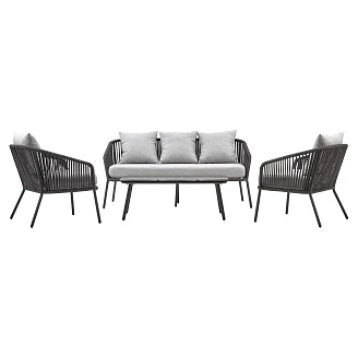 Trädgårdsset med Soffa, 2 Fåtöljer & Soffbord <strong>Monel</strong>  Mörkgrå, Ljusgrå