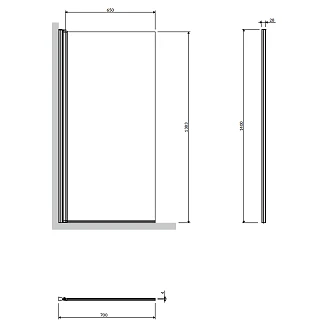 Omnires Badkarsvägg <strong>Kenton</strong> Krom Blank 70 cm