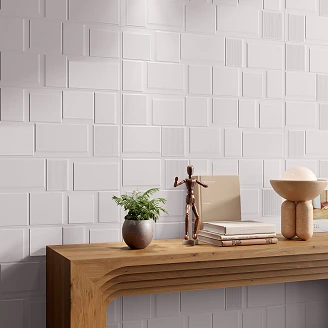 Kakel <strong>Aira</strong>  Vit Block Matt-Relief 30x90 cm