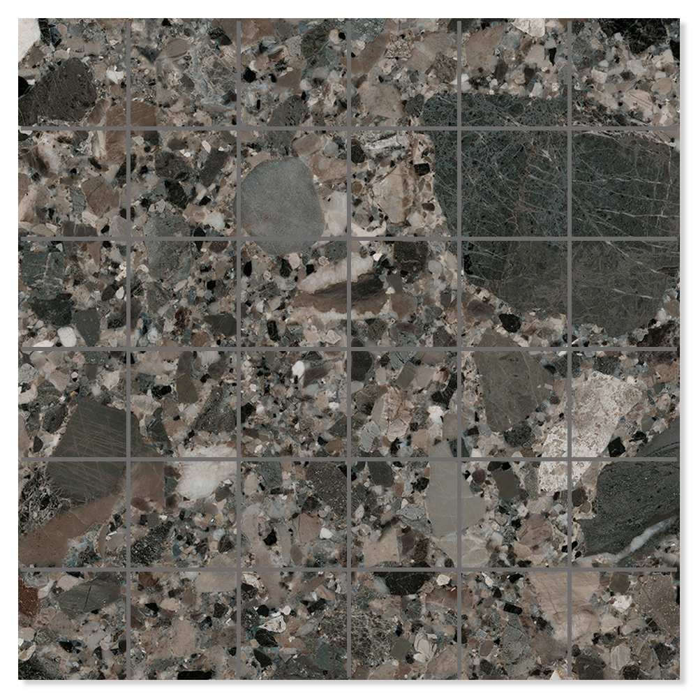 Mosaik Klinker Terrazzo Premio Mörkgrå Matt 30x30 (5x5) cm