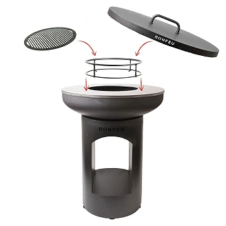 BonFeu <strong>Grillset</strong>  med BonBiza Eldstad Öppen Svart, Subbel Stålring för Grill, Grillgaller Rund & Lock
