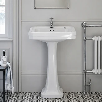 <strong>Burlington</strong>  Tvättställ Edwardian 56 cm Vit Blank 3 Hål med Piedestal Vit