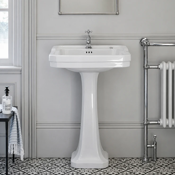 Burlington Tvättställ Edwardian 56 cm Vit Blank 3 Hål med Piedestal Vit