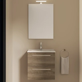 Tvättställsskåp <strong>Niche</strong>  Vulkan Ek Matt 50x35 cm med Handfat, Spegel & 2 Lådor