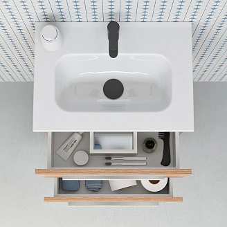 Tvättställsskåp Niche Kolonial Ek Matt 50x35 cm med Handfat, Spegel & 2 Lådor