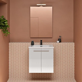Tvättställsskåp <strong>Niche</strong>  Vit Blank 50x35 cm med Handfat, Spegel & 2 Dörrar