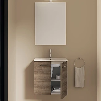 Tvättställsskåp <strong>Niche</strong>  Vulkan Ek Matt 50x35 cm med Handfat, Spegel & 2 Dörrar