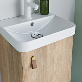 Tvättställsskåp <strong>Miniq</strong>  Naturell Ek Matt 40x35 cm med Handfat Vit Blank