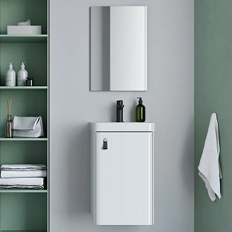 Tvättställsskåp <strong>Miniq</strong>  Vit Blank 40x35 cm med Handfat Vit Blank
