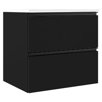 <strong>Badrumspaket Luna</strong>  Svart 60 cm med Högskåp, Spegel, Tvättställsblandare & Bottenventil