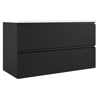 <strong>Badrumspaket Luna</strong>  Svart 100 cm med Högskåp, Spegel, Tvättställsblandare & Bottenventil