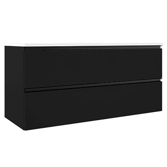 <strong>Badrumspaket Luna</strong>  Svart 120 cm med Högskåp, Spegel, Tvättställsblandare & Bottenventil