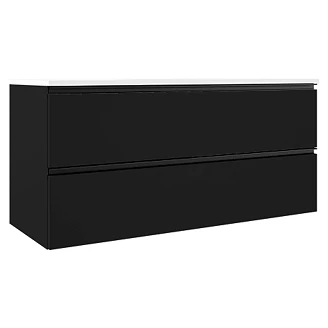 Badrumspaket Dubbelt Tvättställsskåp Luna Svart 120 cm med Högskåp, Spegel, Tvättställsblandare & Bottenventil