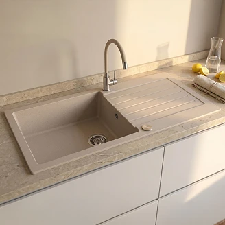 Granit Diskbänk <strong>Stonevale</strong>  Beige Matt 100x50 cm med Vattenlås