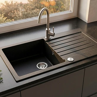Granit Diskbänk <strong>Stonevale</strong>  Svart Matt 100x50 cm med Vattenlås
