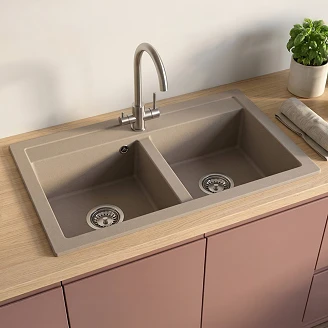 Granit Dubbel Diskho <strong>Geoma</strong>  Beige Matt 75x45 cm med Vattenlås