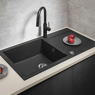 Granit Diskbänk <strong>Valora</strong>  Svart Matt 97x50 cm med Vattenlås