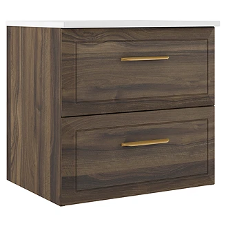 Badrumskommod Gold <strong>Tandem</strong>  Walnut Matt 60 cm med Handfat Vit Blank