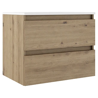 Badrumskommod <strong>Blisse</strong>  Ek Matt 70 cm med Två Lådor & Handfat Vit Blank