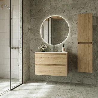 Badrumskommod <strong>Blisse</strong>  Ek Matt 70 cm med Två Lådor & Handfat Vit Blank