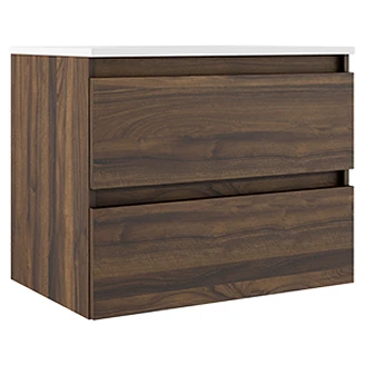 Badrumskommod <strong>Blisse</strong>  Walnut Matt 70 cm med Två Lådor & Handfat Vit Blank