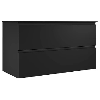 <strong>Badrumspaket Luna</strong>  Svart 100 cm med Cosentino Svart Bänkskiva, Högskåp, Spegel, Handfat, Tvättställsblandare & Bottenventil