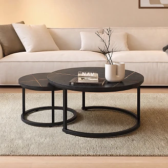 Set med Soffbord  Ø50 & Ø70 cm <strong>Meldre</strong>  Svart