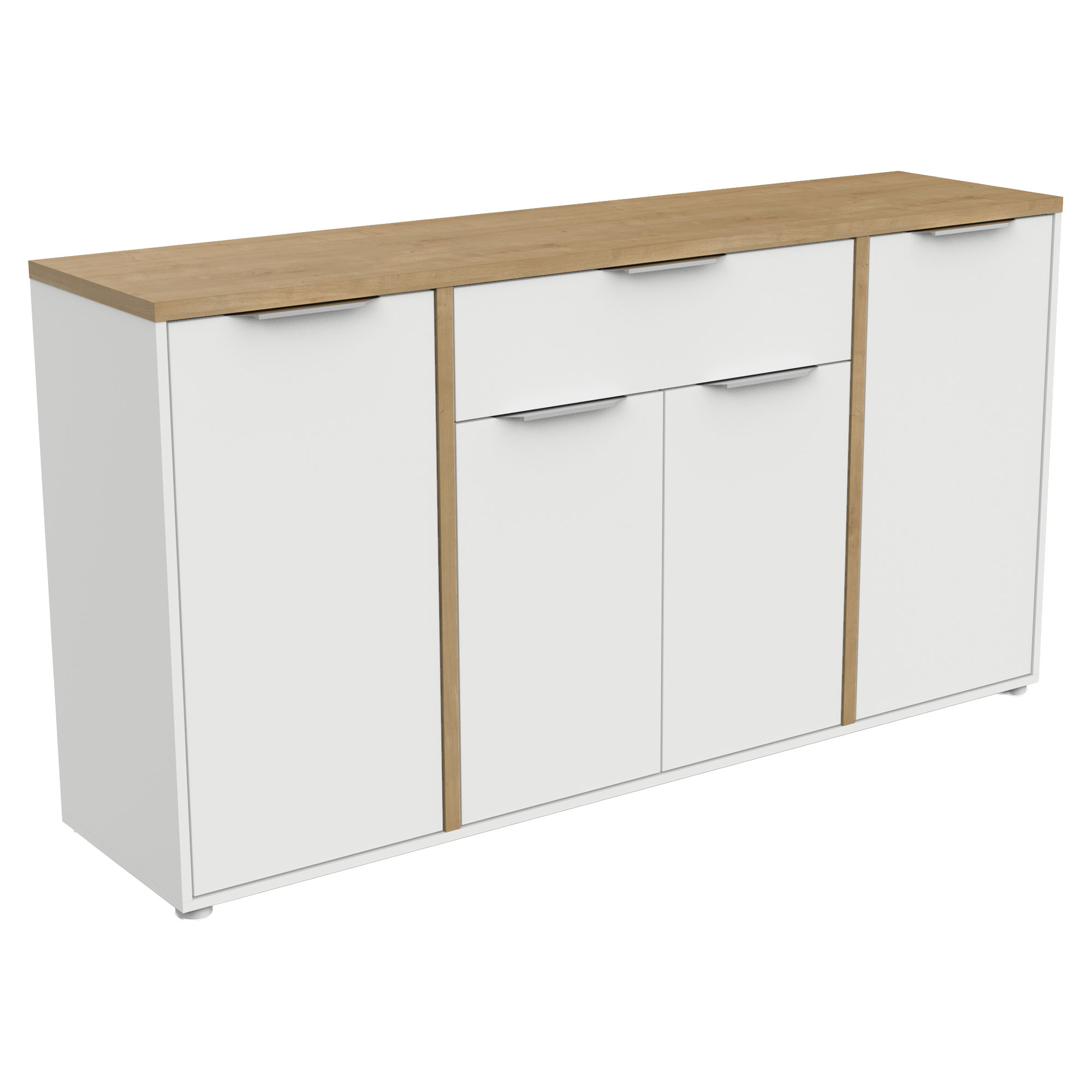 Skänk Axessa Vit, Hamilton Ek, 4 Dörrar, 1 Låda 161x40 cm
