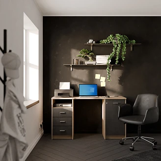 Skrivbord <strong>Mio</strong>  Royal Ek, Svart, 1 Dörr, 3 Lådor 132x48 cm