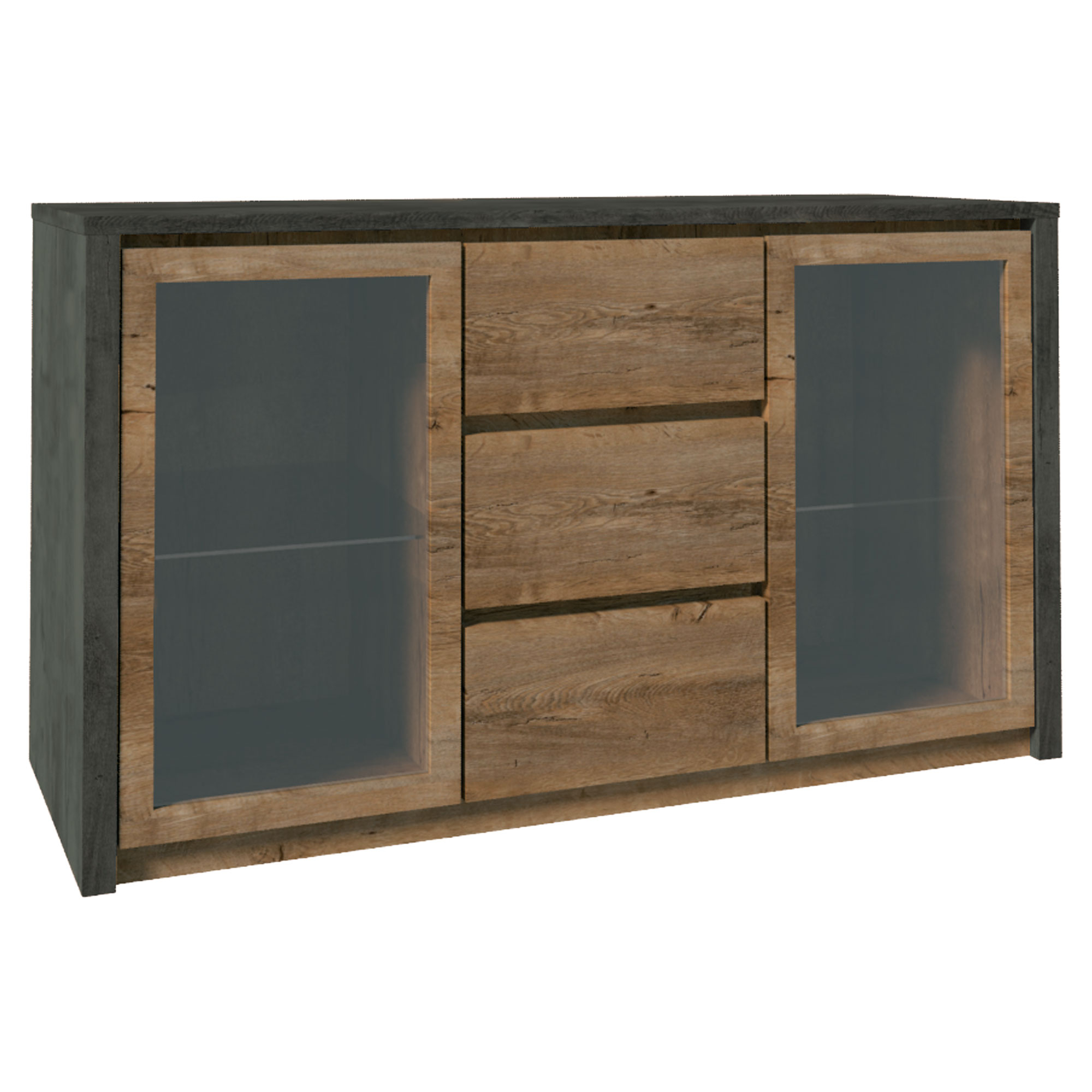Skånk Vistro Dąb Lefkas, Slät Grå med Glas 43x140 cm