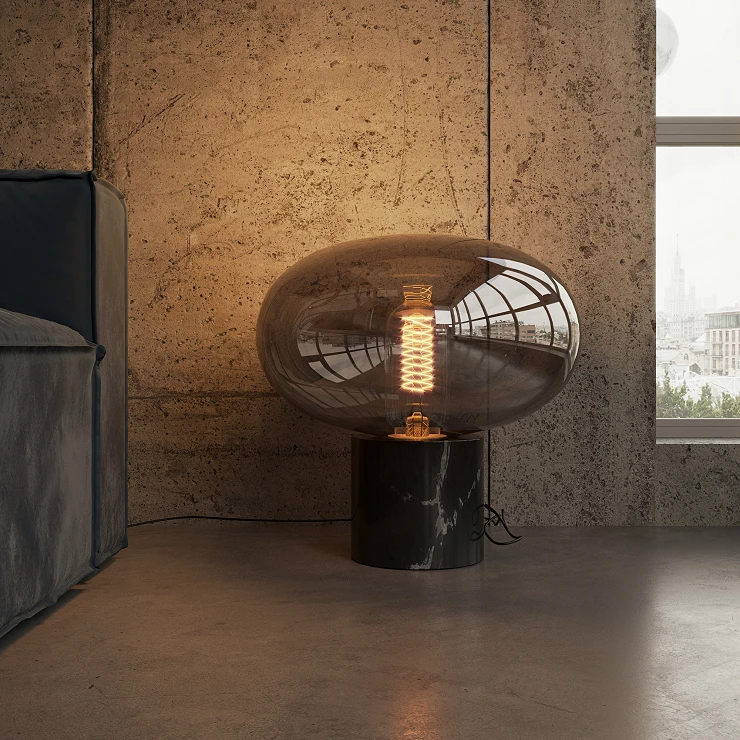 Bordslampa Vrena Vit Marmor, Rökigt Glas