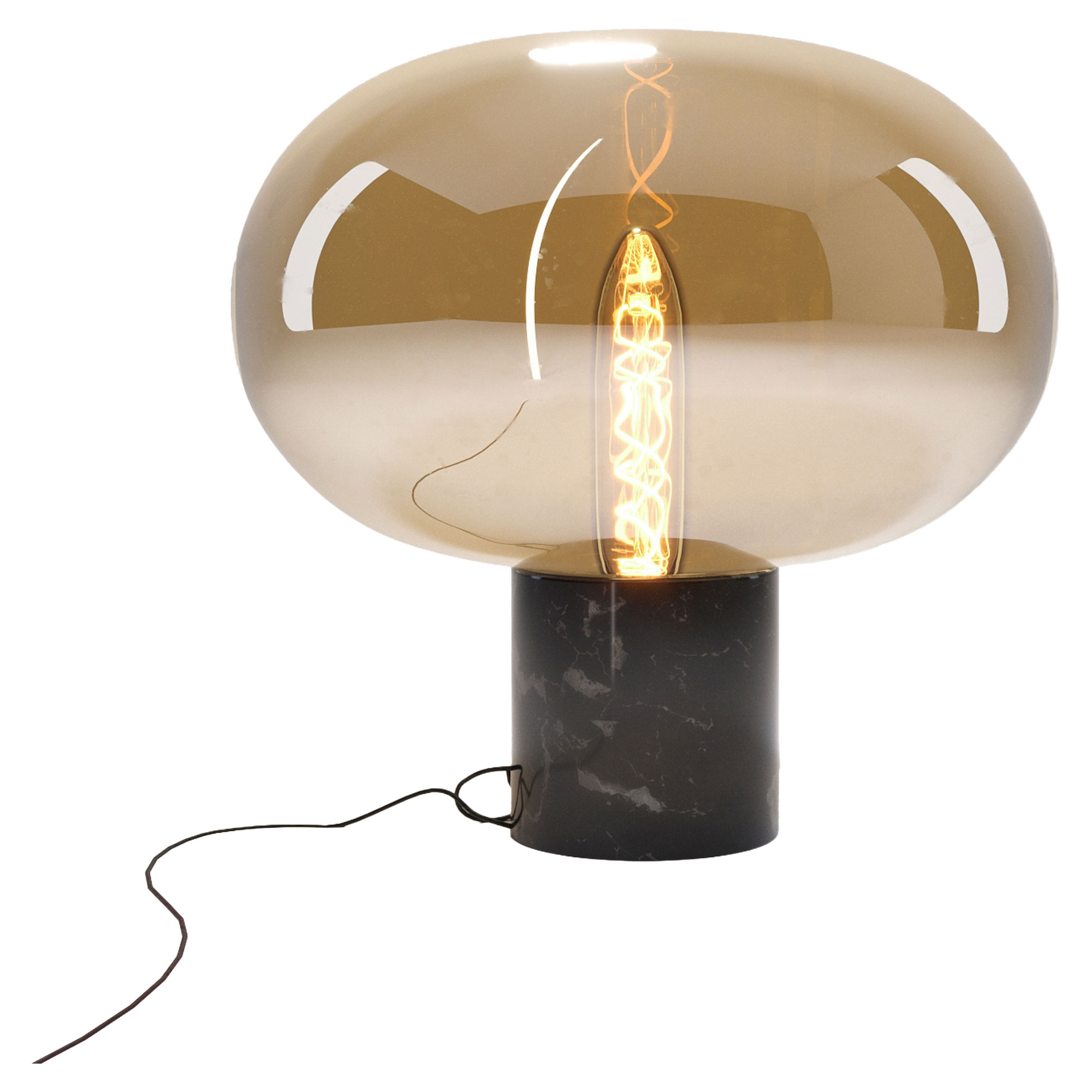Bordslampa Vrena Svart Marmor, Bärnstensfärgat Glas