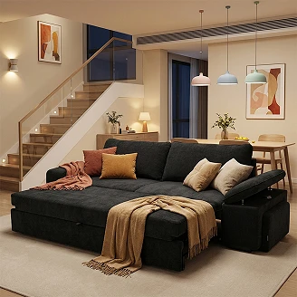 Bäddsoffa <strong>Flända</strong>  Boston Svart med USB & Pall 254 cm