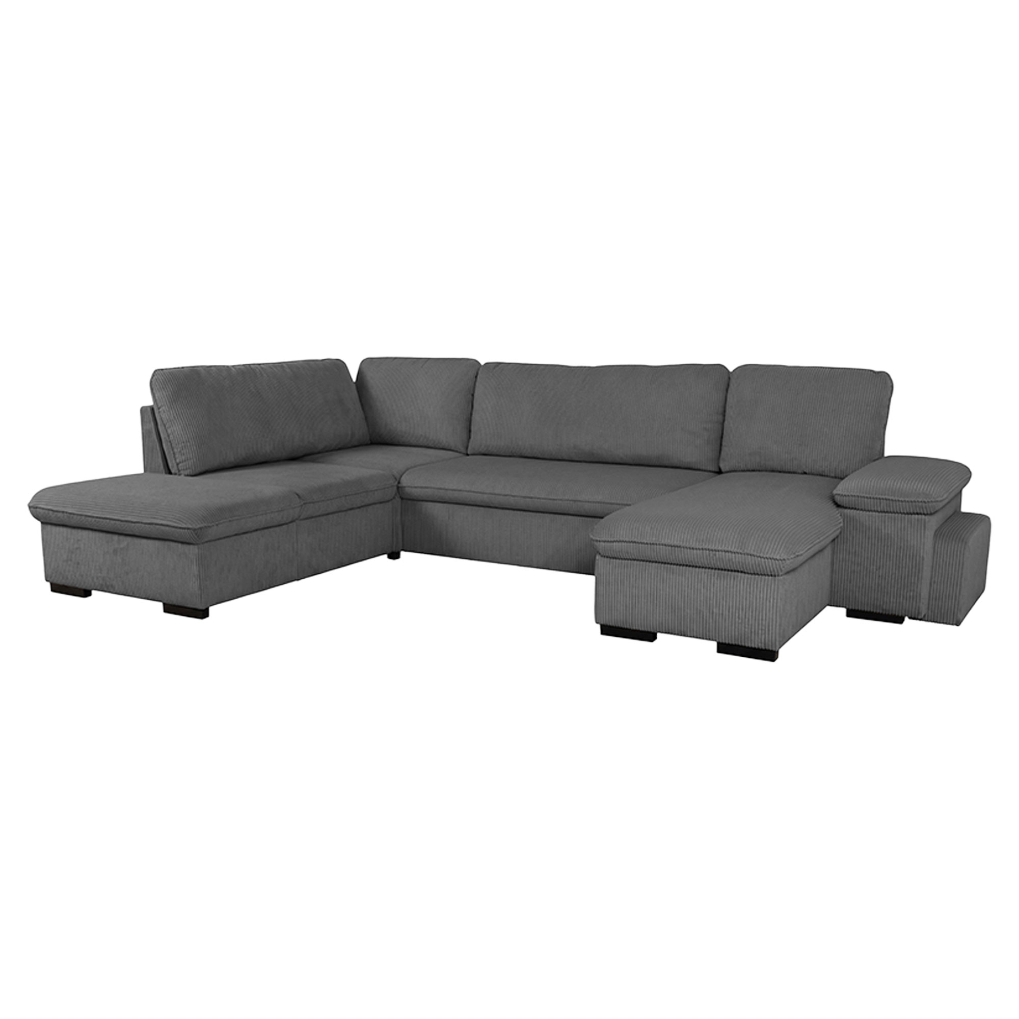 U-soffa Flända Lincoln Antracit med USB, Pall & Förvaring 315 cm