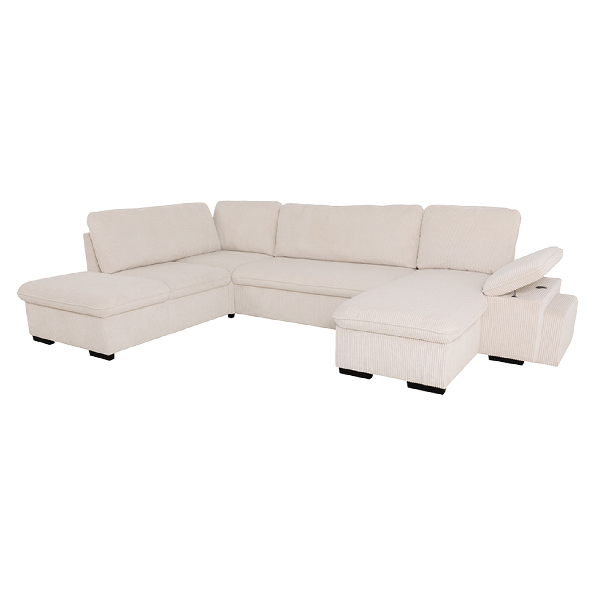 U-soffa Flända Lincoln Pärlgrå med USB, Pall & Förvaring 315 cm