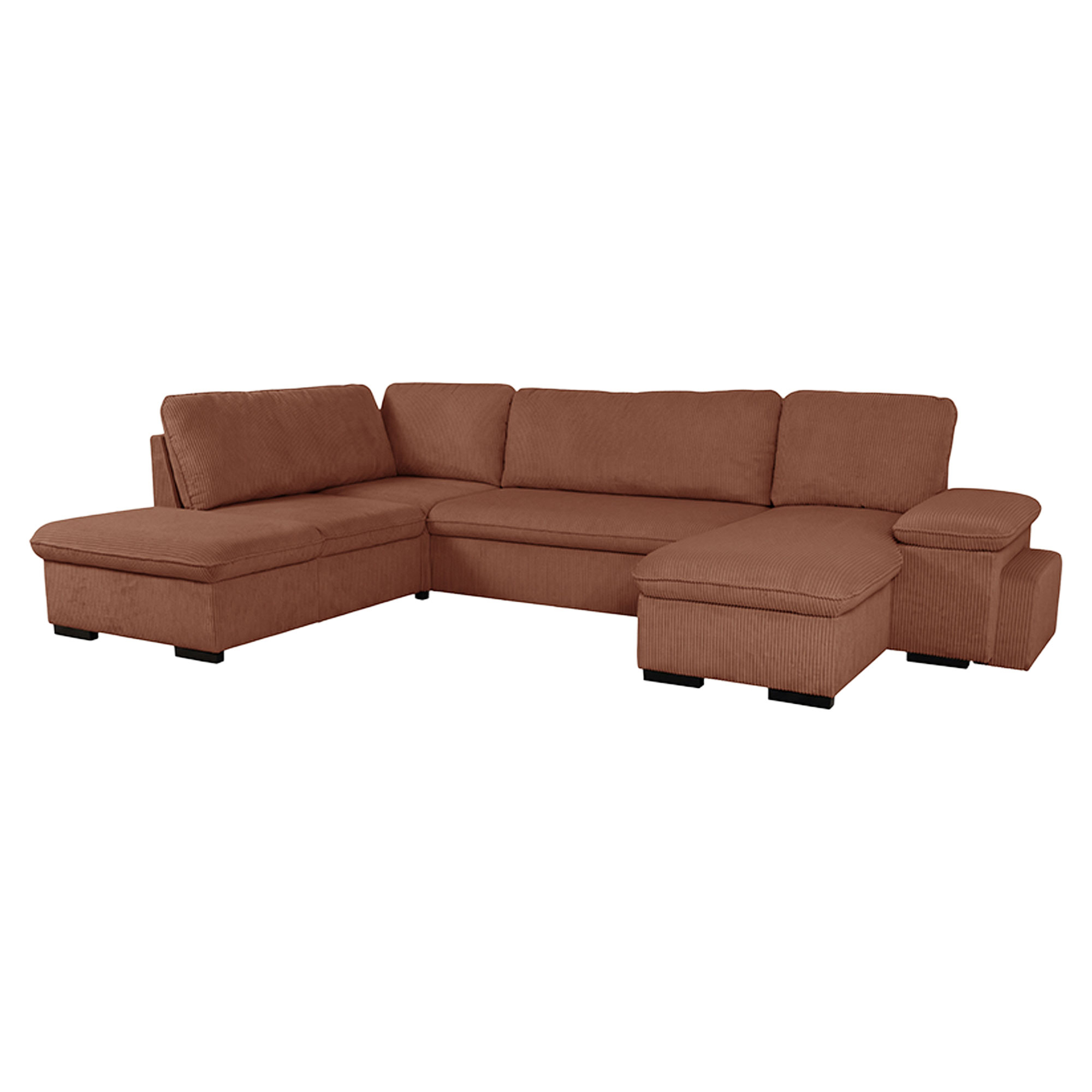U-soffa Flända Lincoln Terrakotta med USB, Pall & Förvaring 315 cm