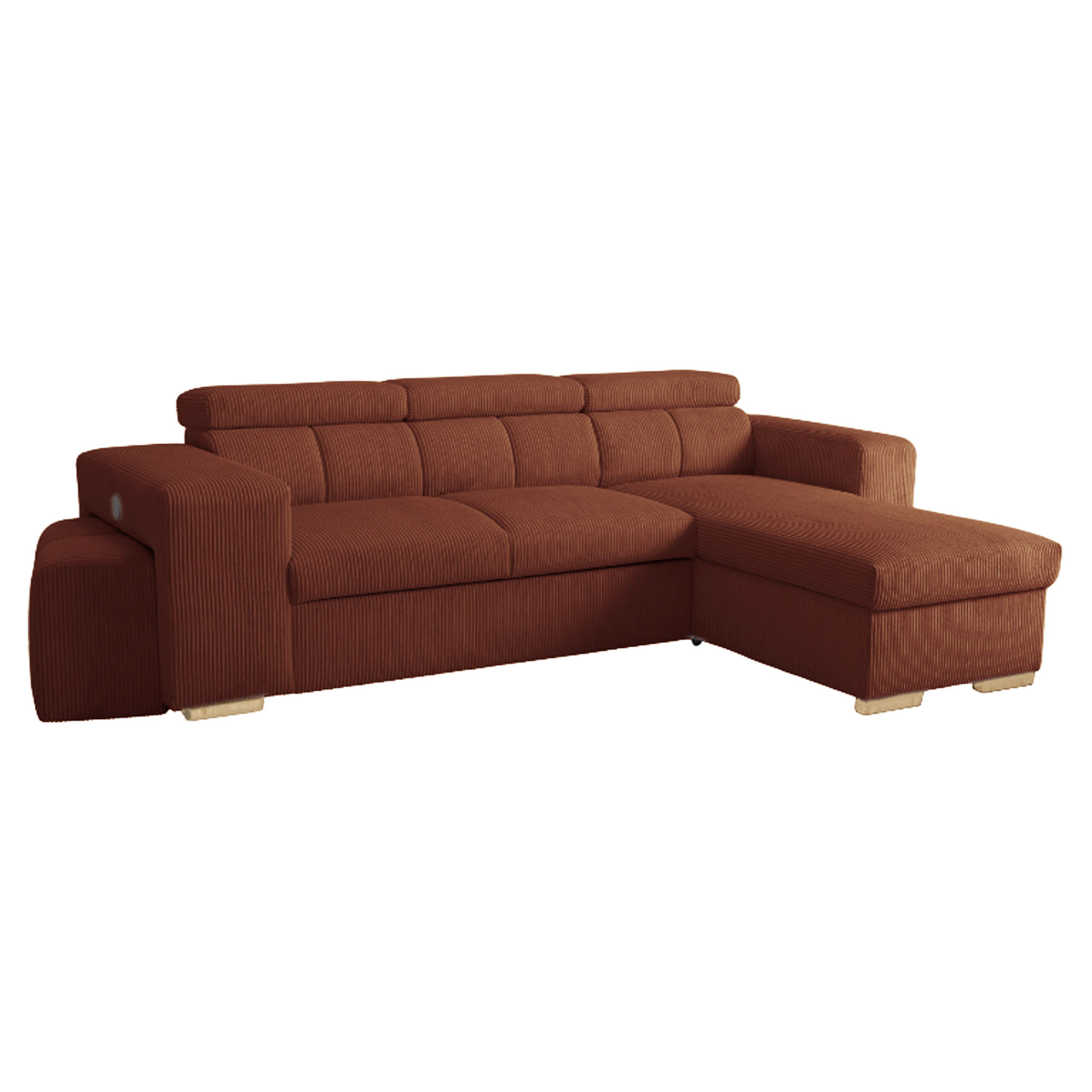 Hörnsoffa Skondri Lincoln Terrakotta med Nackstöd, USB & Förvaring 251 cm