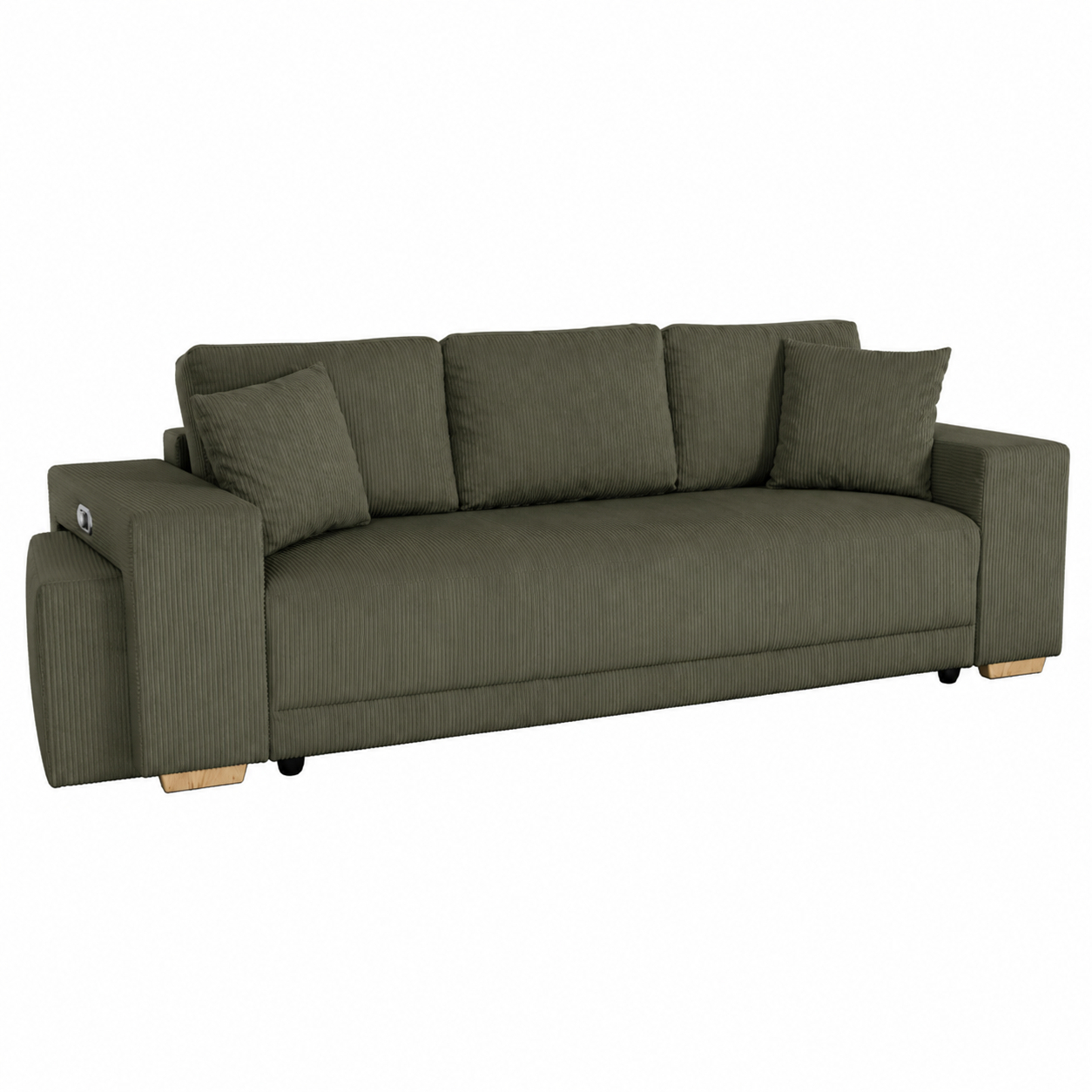 Bäddsoffa Teldra Lincoln Khakigrön med USB, Pall & Förvaring 249 cm