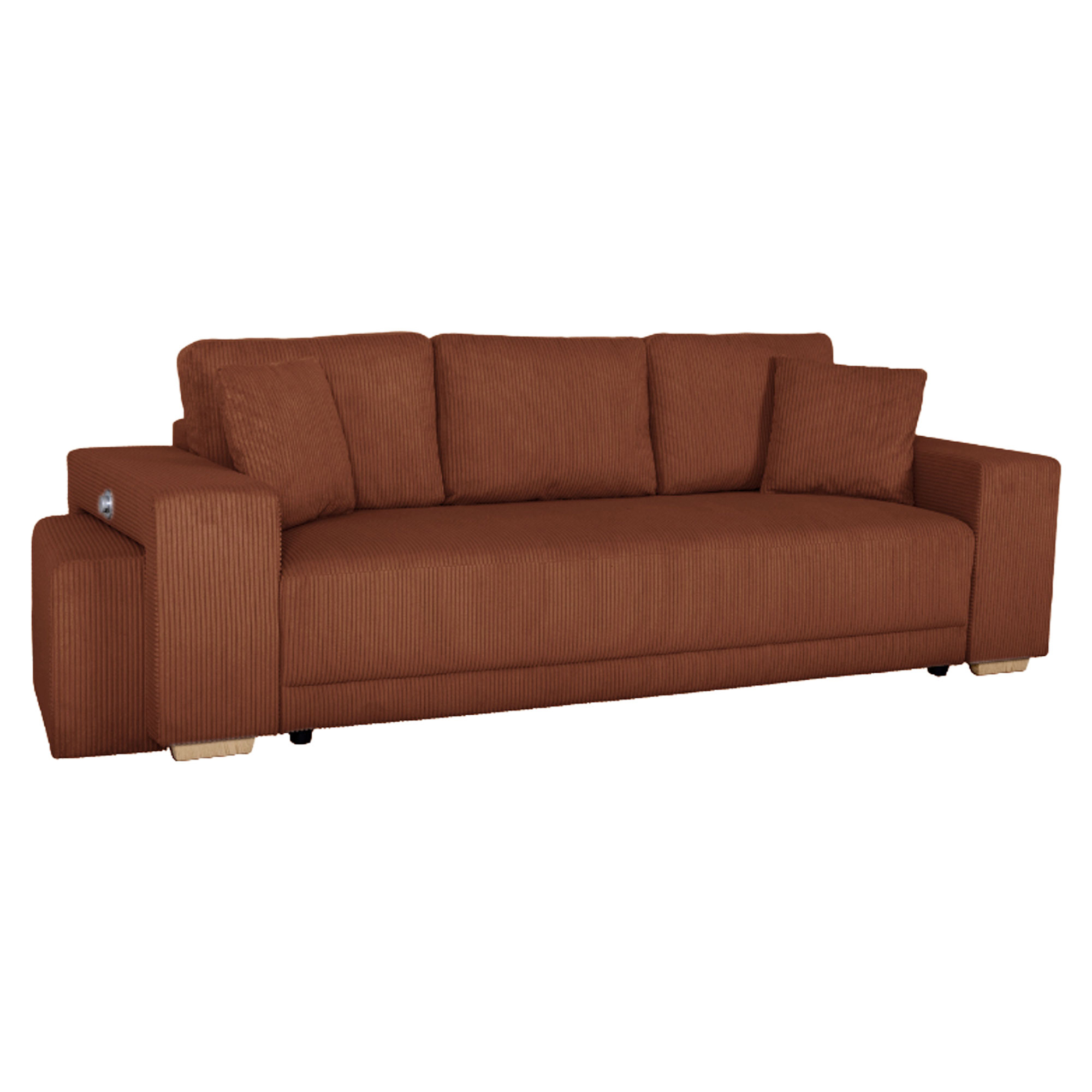 Bäddsoffa Teldra Lincoln Terrakotta med USB, Pall & Förvaring 249 cm