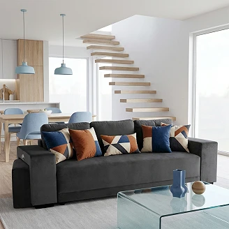 Bäddsoffa <strong>Teldra</strong>  Riviera Antracit med USB, Pall & Förvaring 249 cm