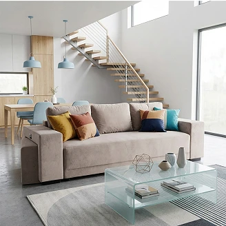 Bäddsoffa <strong>Teldra</strong>  Riviera Taupe med USB, Pall & Förvaring 249 cm