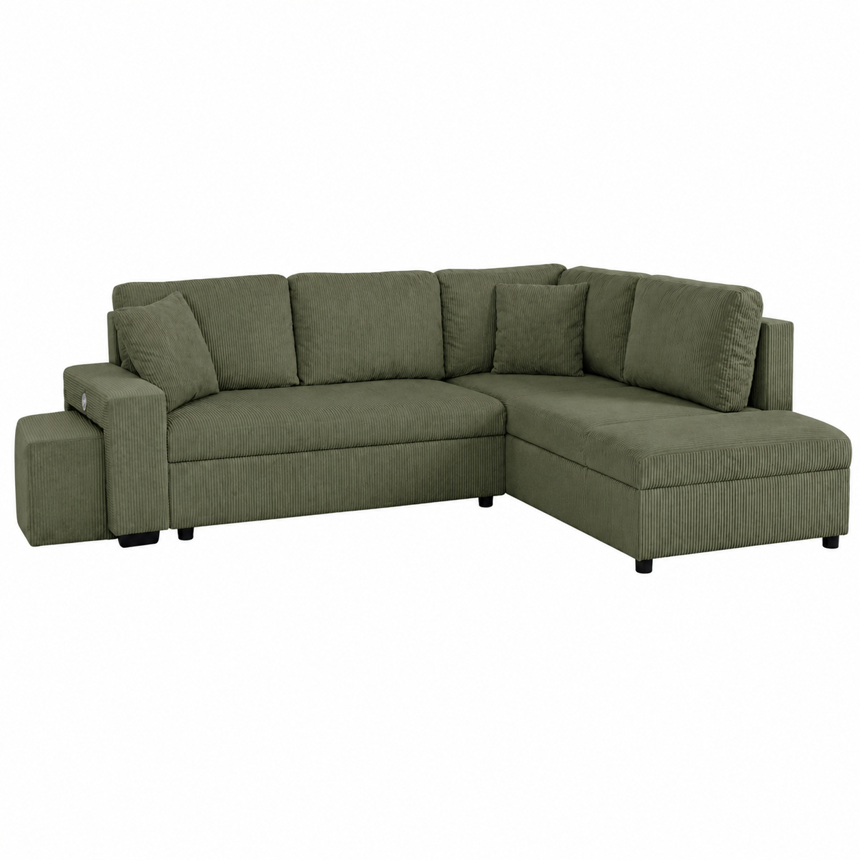 Divansoffa Teldra Lincoln Khakigrön med Vändbar, USB & Förvaring 258 cm